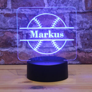 Personalisiertes RGB-LED Nachtlicht - Baseball Motiv mit Wunschname, individuelles Geschenk, Acrylglas