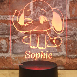 Personalisiertes RGB-LED Nachtlicht - Elefanten Motiv mit Wunschname, individuelles Geschenk, Acrylglas