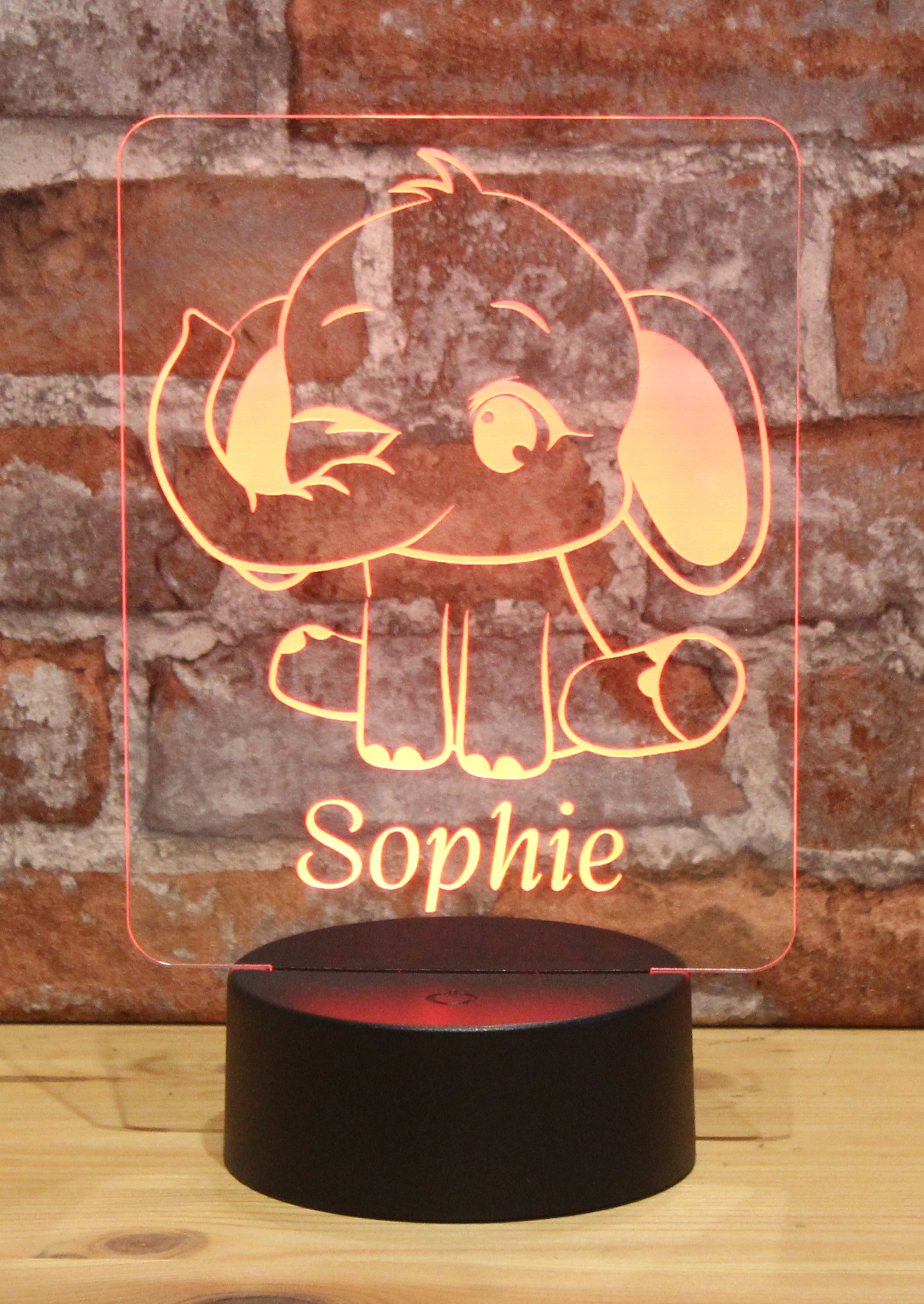 Personalisiertes RGB-LED Nachtlicht - Elefanten Motiv mit Wunschname, individuelles Geschenk, Acrylglas