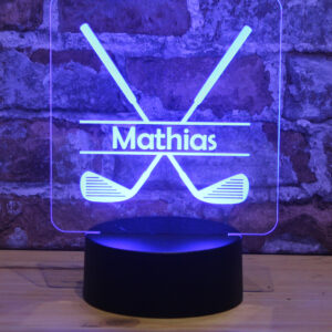 Personalisiertes RGB-LED Nachtlicht - Golfschläger Motiv mit Wunschname, individuelles Geschenk, Acrylglas