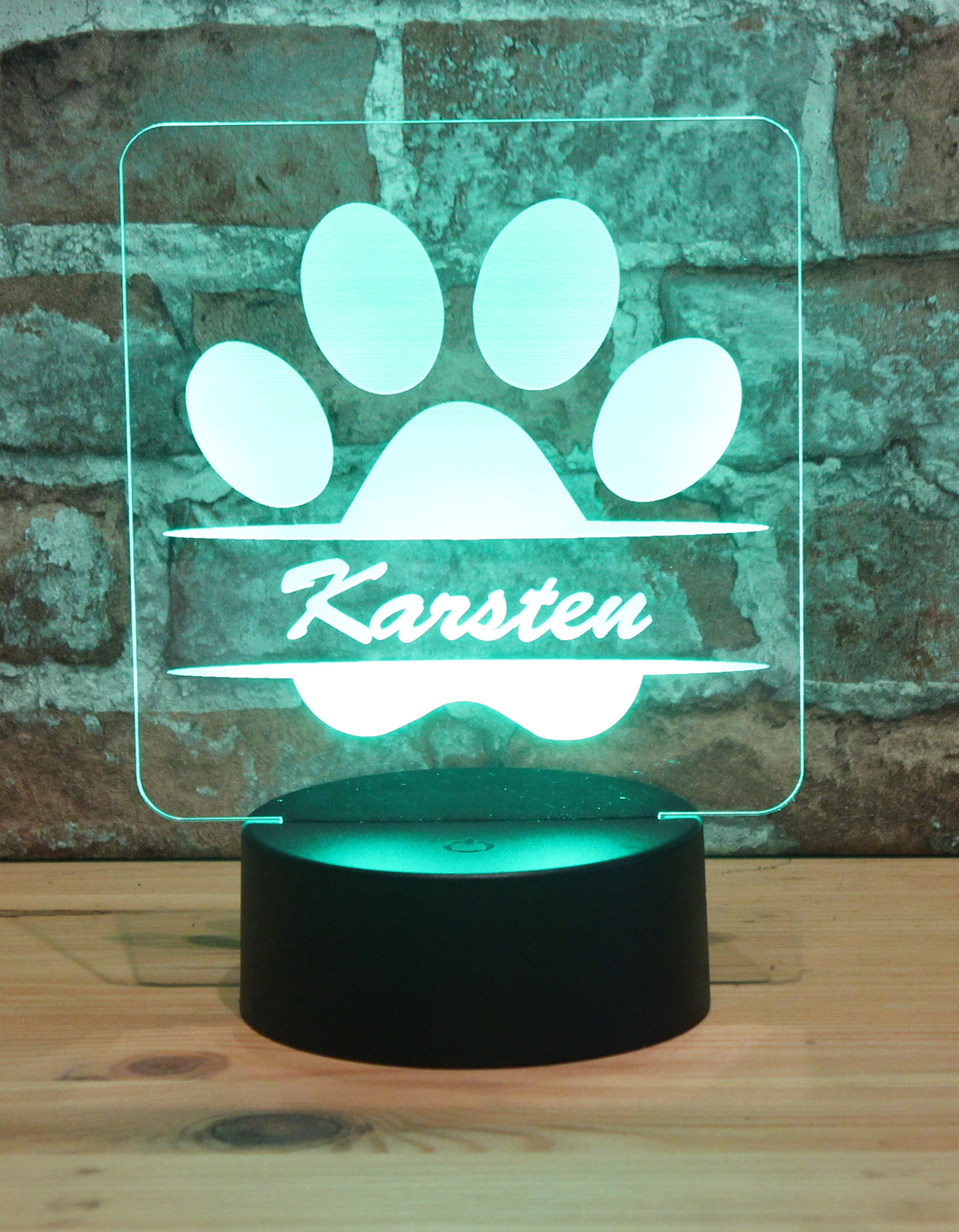 Personalisiertes RGB-LED Nachtlicht - Hundepfote Motiv mit Wunschname, individuelles Geschenk, Acrylglas