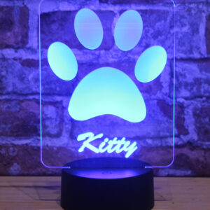 Personalisiertes RGB-LED Nachtlicht - Katzenpfote Motiv mit Deinem Wunschnamen, individuelles Geschenk, Acrylglas