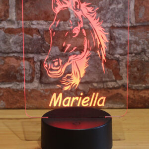 Personalisiertes RGB-LED Nachtlicht - Pferdekopf Motiv mit Wunschname, Pferdeliebhaber, individuelles Geschenk, Acrylglas