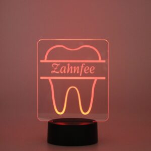 Personalisiertes RGB-LED Nachtlicht - Zahn Motiv mit Wunschname, individuelles Geschenk, Acrylglas