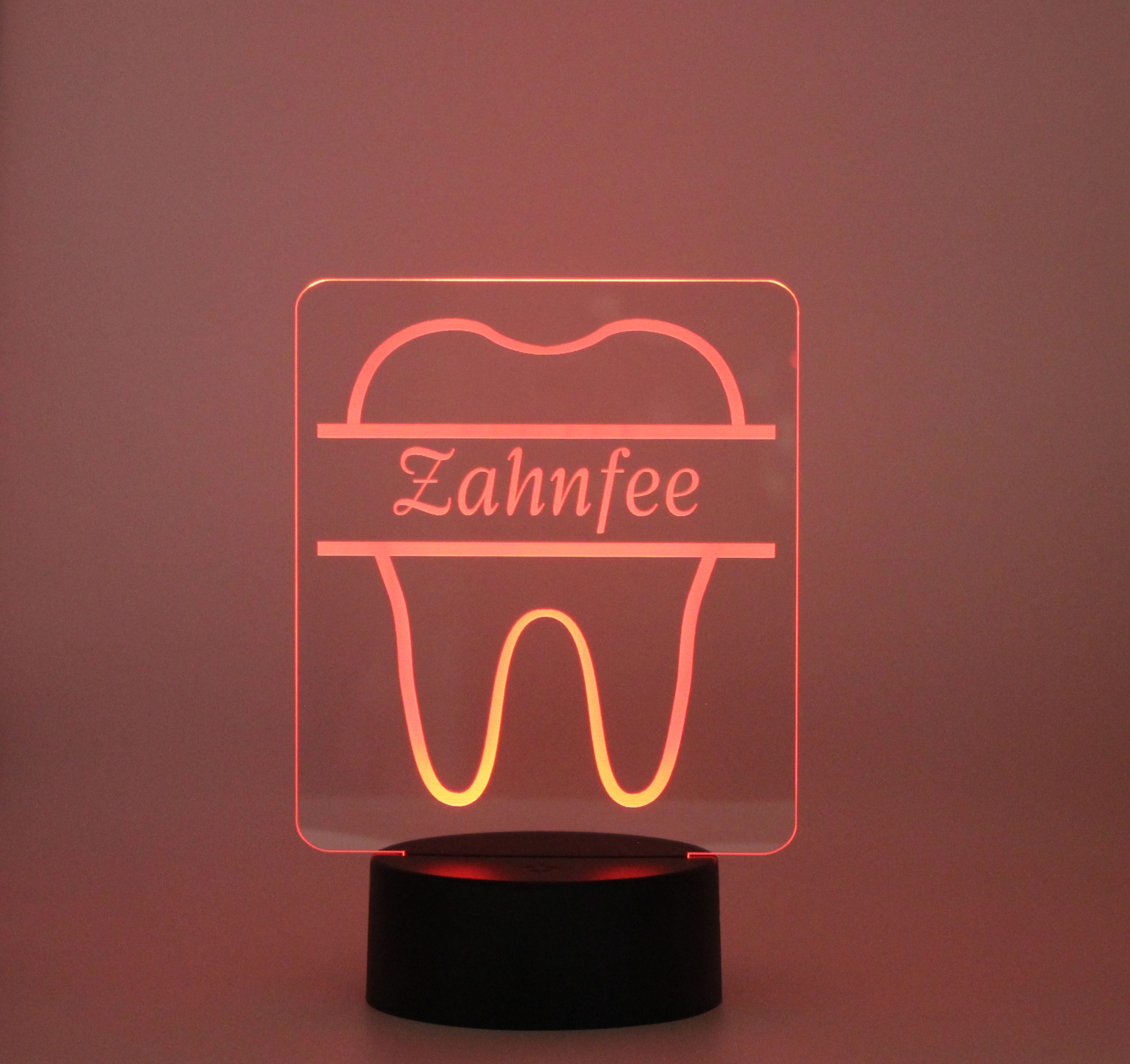 Personalisiertes RGB-LED Nachtlicht - Zahn Motiv mit Wunschname, individuelles Geschenk, Acrylglas