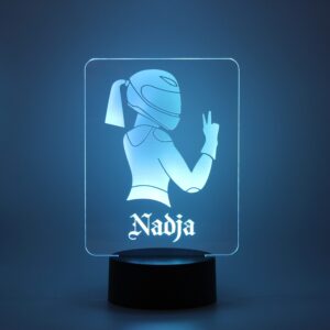 Personalisiertes RGB-LED Nachtlicht - Bikerin Motiv mit Deinem Wunschname, individuelles Geschenk, Acrylglas