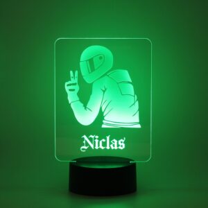 Personalisiertes RGB-LED Nachtlicht - Biker Motiv mit Deinem Wunschnamen, individuelles Geschenk, Acrylglas