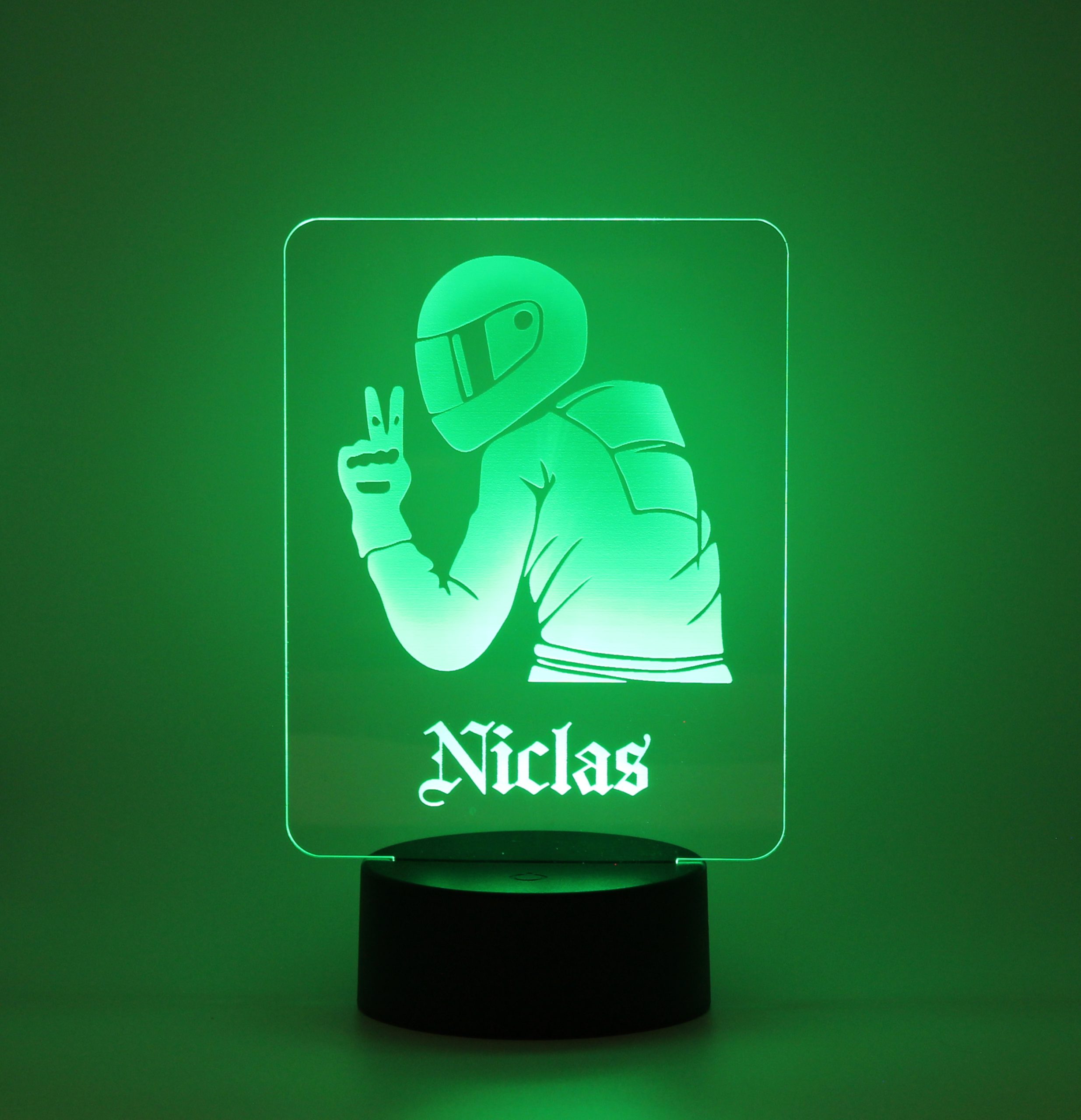 Personalisiertes RGB-LED Nachtlicht - Biker Motiv mit Deinem Wunschnamen, individuelles Geschenk, Acrylglas