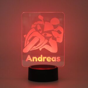 Personalisiertes RGB-LED Nachtlicht - Biker Motiv mit Deinem Wunschnamen, individuelles Geschenk, Acrylglas