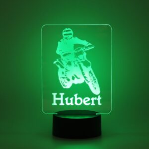 Personalisiertes RGB-LED Nachtlicht - Motocross Motiv mit Deinem Wunschnamen, individuelles Geschenk, Acrylglas