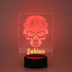 Personalisiertes RGB-LED Nachtlicht - Biker Totenkopf mit Wunschname, individuelles Geschenk, Acrylglas