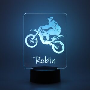 Personalisiertes RGB-LED Nachtlicht - Motocross Motiv mit Deinem Wunschnamen, individuelles Geschenk, Acrylglas